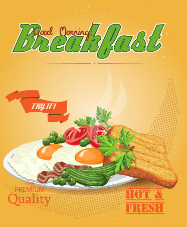o breakfast poster design graphic 03 Vector retro breakfast poster design graphic 03