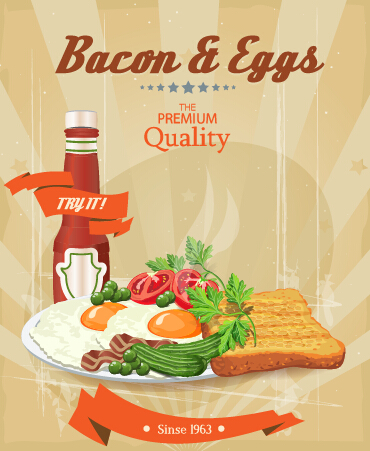 o breakfast poster design graphic 04 Vector retro breakfast poster design graphic 04