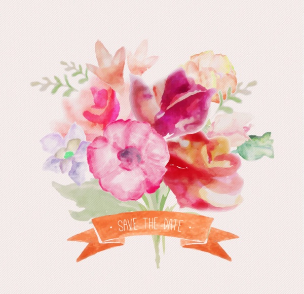 Watercolor flowers with ribbon vectors