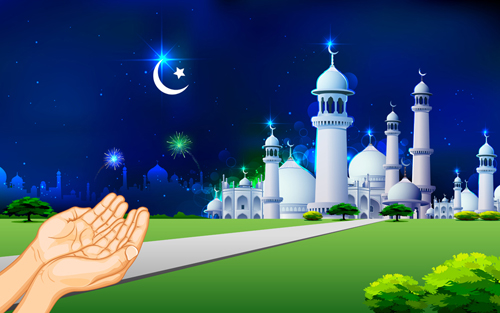 Elements of mosque backgrounds vector graphic 03