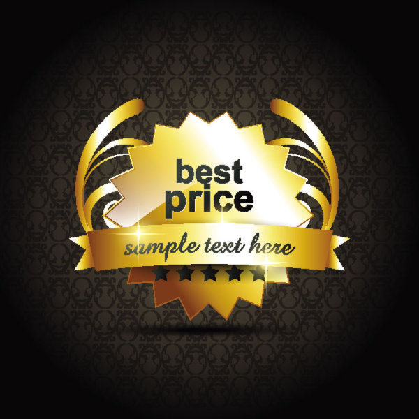 Set of gold color badges & labels vector 01