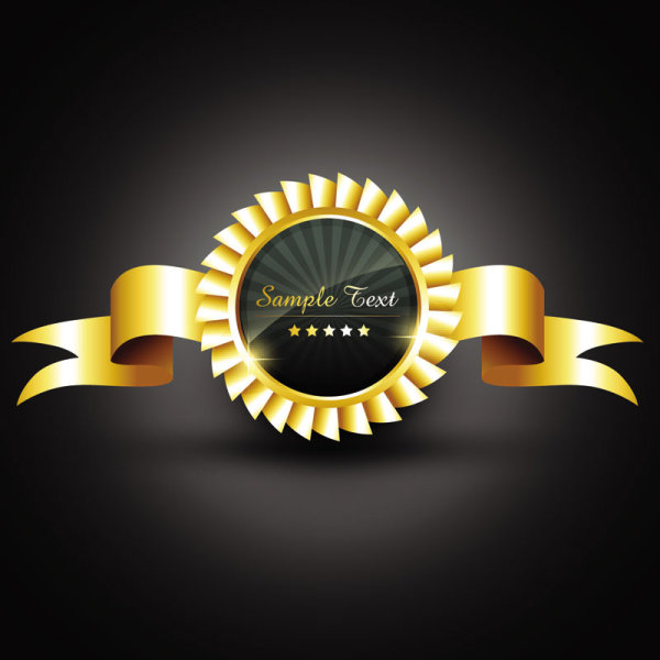 Set of gold color badges & labels vector 05