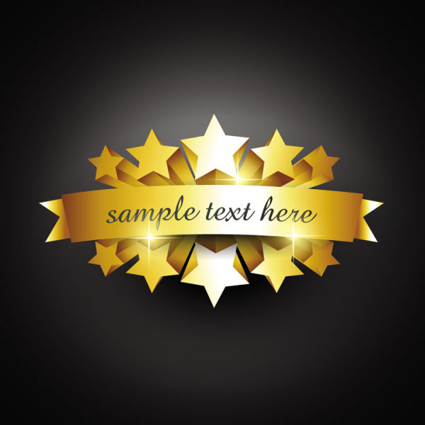 Set of gold color badges & labels vector 07