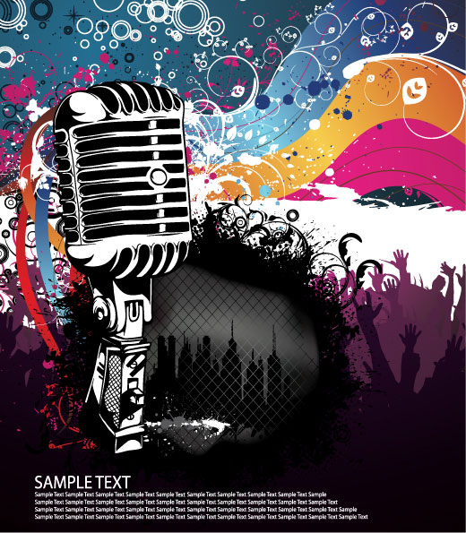 Music & mike Stylish vector background 02