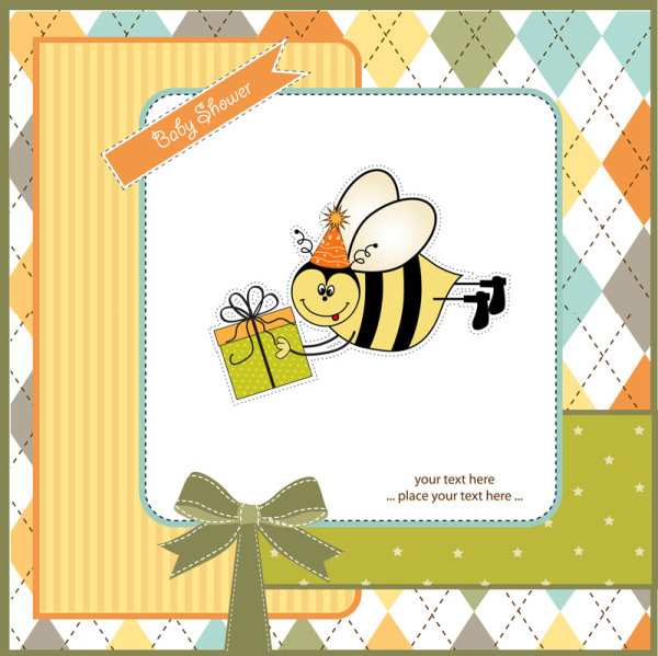 Cartoon small Animal elements baby card vector 01