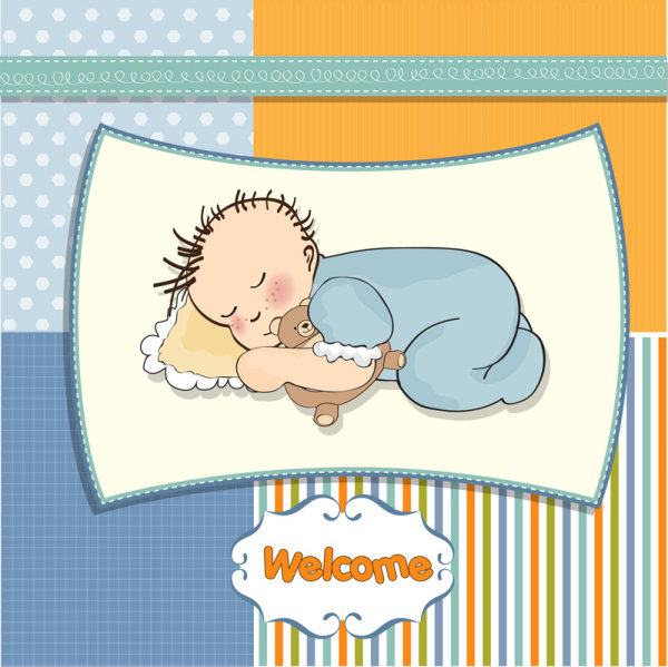 Cartoon small Animal elements baby card vector 02