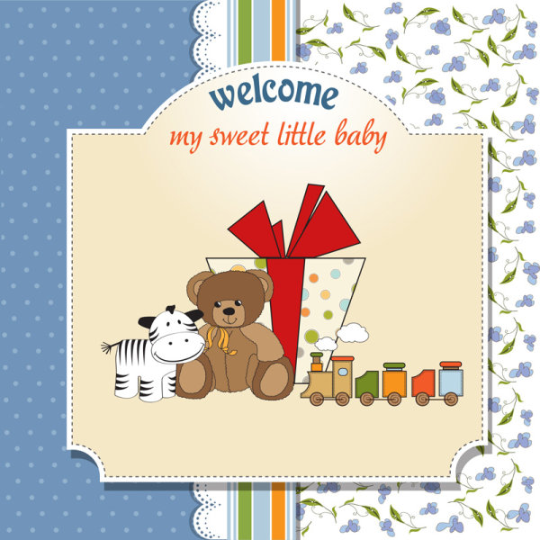 Cartoon small Animal elements baby card vector 03