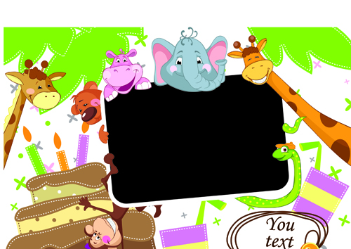 Cute cartoon Animals and billboard vector 02
