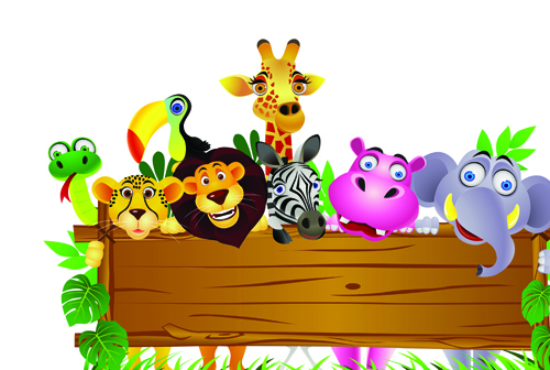 Cute cartoon Animals and billboard vector 04