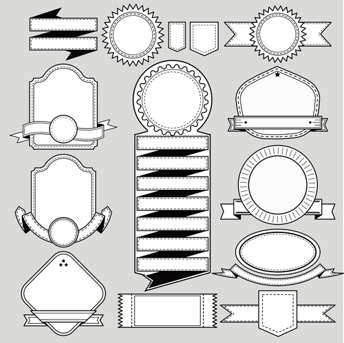 Black with white blank labels vector set 01