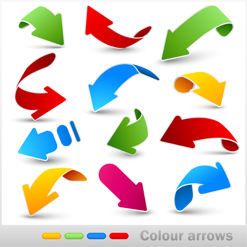 Colored dynamic arrows vector set