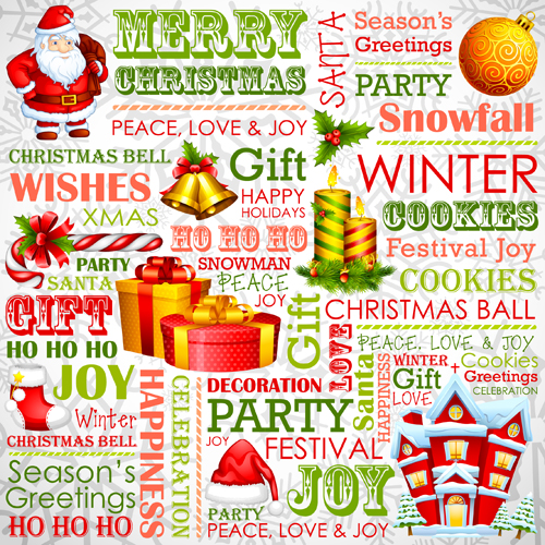 Creative Christmas font and elements vector