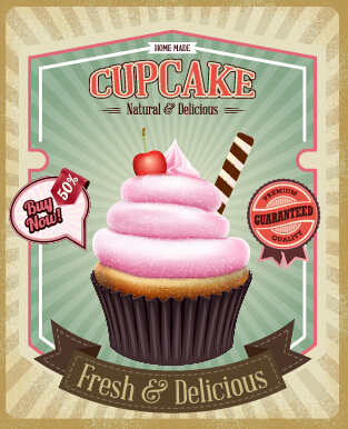 Retro font poster cupcake cake 