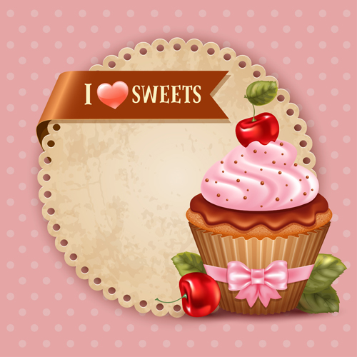 cupcakes vector invitation cards 01 Cute cupcakes vector invitation cards 01