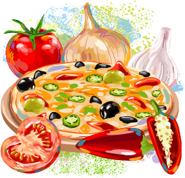 Delicious pizza illustration vector material 02