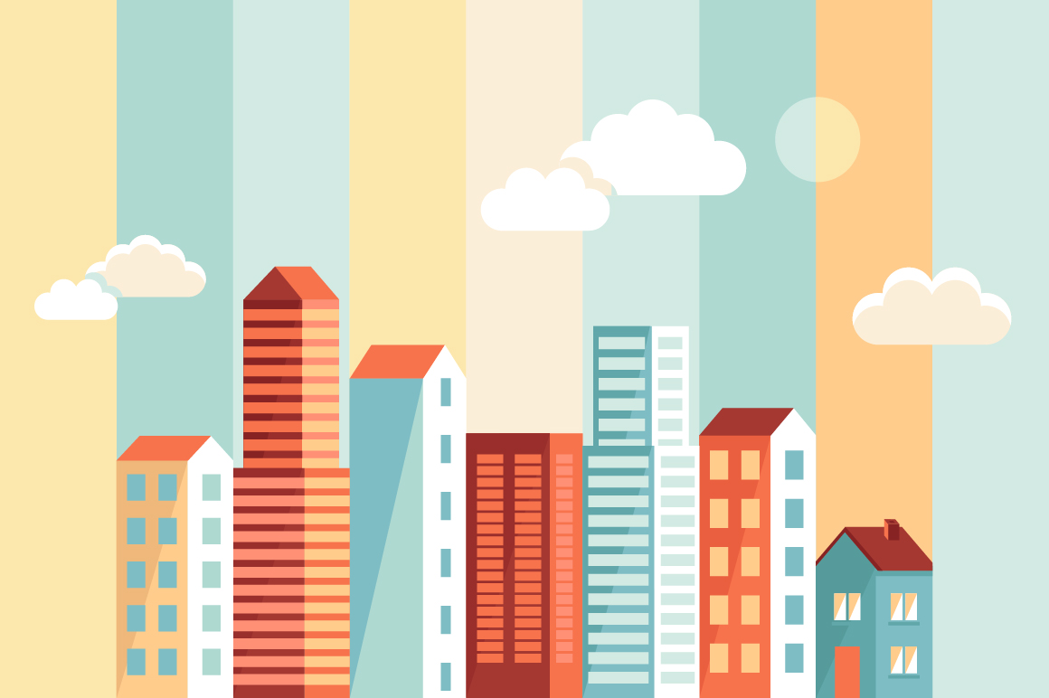 Flat city building vector material 01