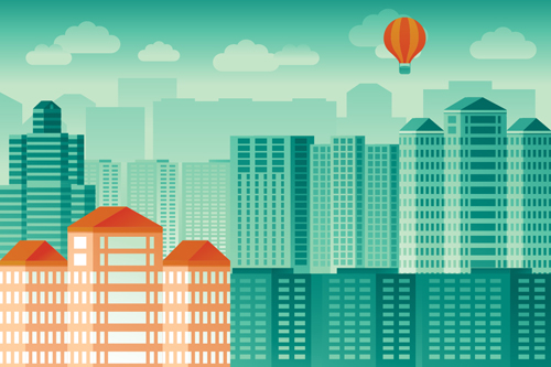 Flat city building vector material 07