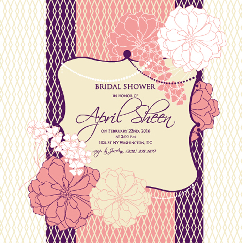 Floral romantic wedding card vectors 04
