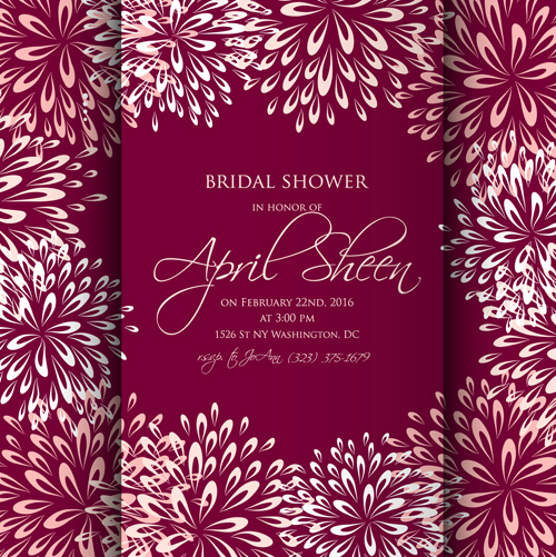 Floral romantic wedding card vectors 06