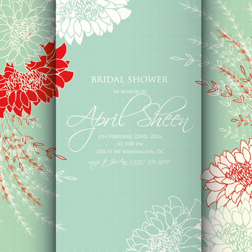 Floral romantic wedding card vectors 07
