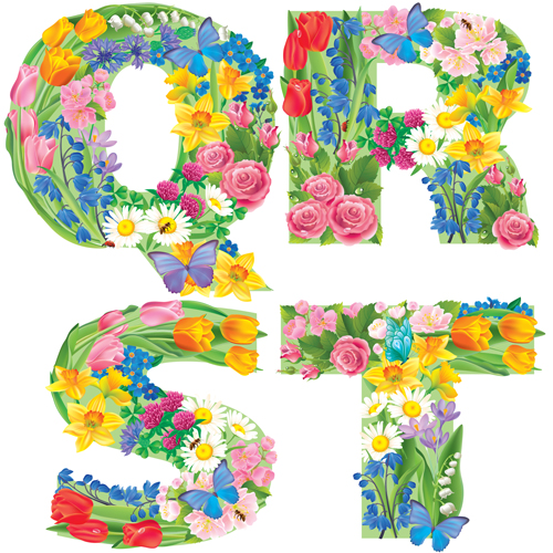 Download Flowers with butterfly alphabets vector set 03 - WeLoveSoLo