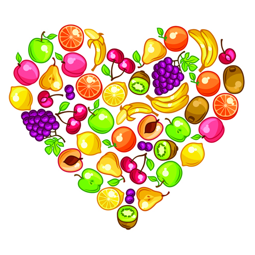 Fresh fruit with heart vector