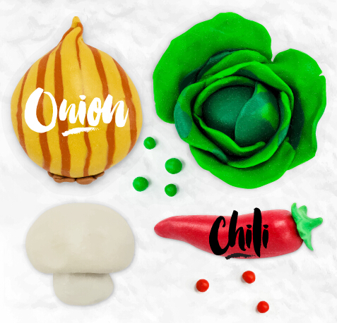 Funny plasticine vegetables vector set 05