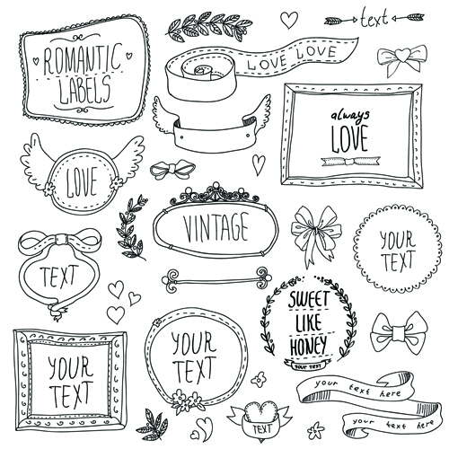 me with ornaments elements vector 01 Hand drawn romantic frame with ornaments elements vector 01