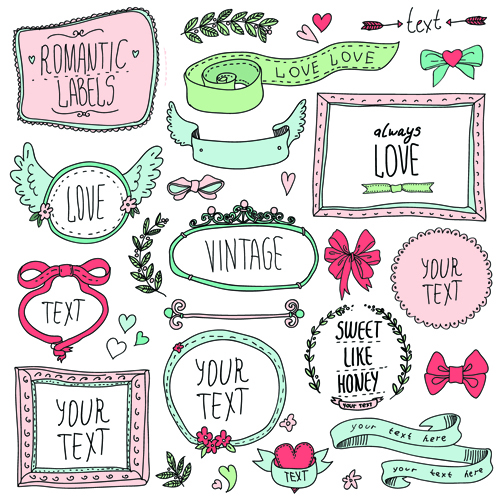 me with ornaments elements vector 02 Hand drawn romantic frame with ornaments elements vector 02