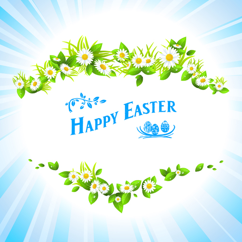 Happy easter flower frame background vector 02