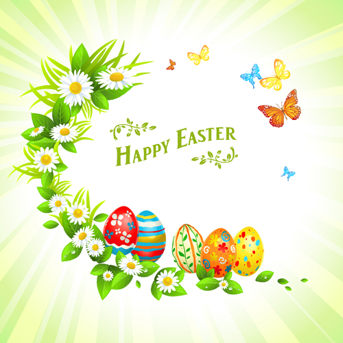 Happy easter flower frame background vector 03