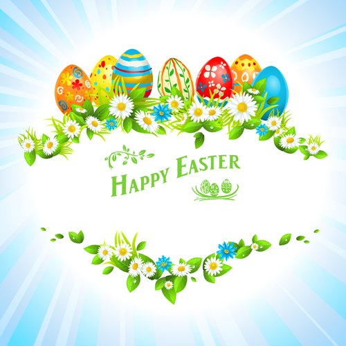 Happy easter flower frame background vector 04
