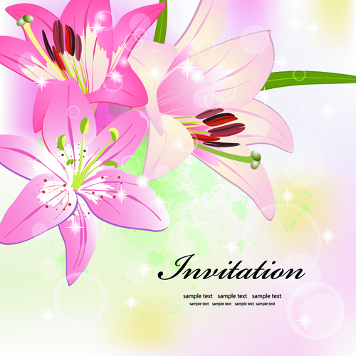 Invitation cards with Flowers design vector 01