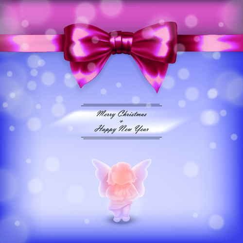 Ornate christmas cards with ribbon bow vector set 02