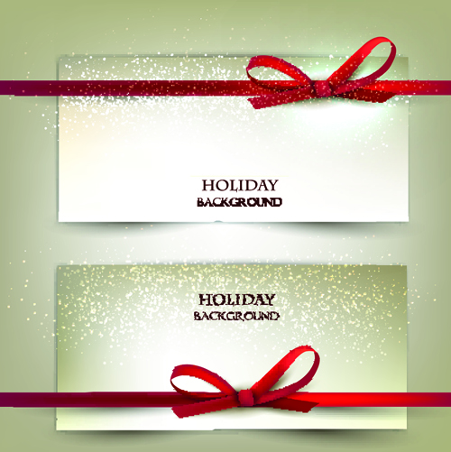 Ornate christmas cards with ribbon bow vector set 04