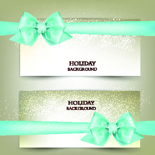 Ornate christmas cards with ribbon bow vector set 05
