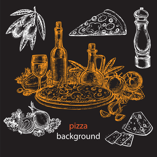 pizza hand drawn background 