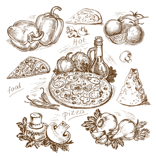 Pizza background hand drawn vectors 03