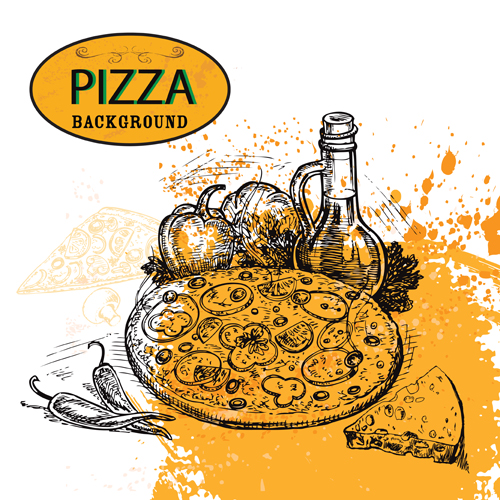 pizza hand drawn background 
