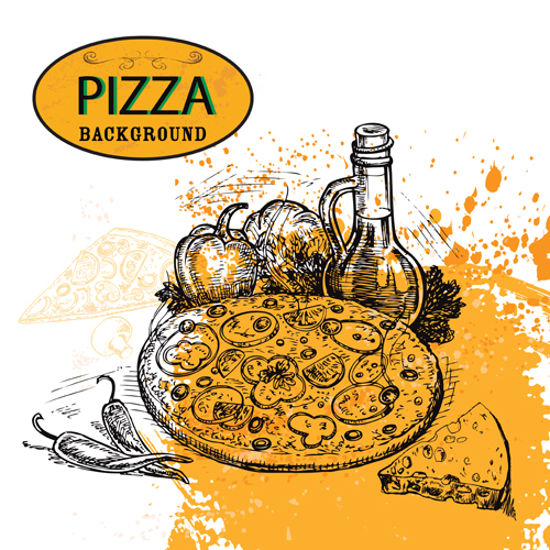 Pizza background hand drawn vectors 04