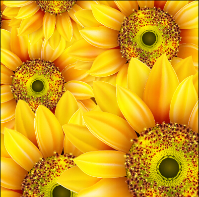 Realistic sunflowers vector seamless pattern 03