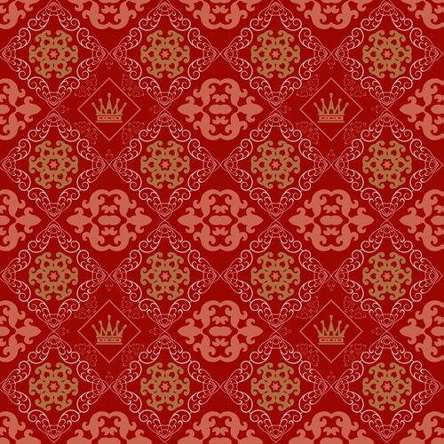 Retro floral with crown vector seamless pattern 01