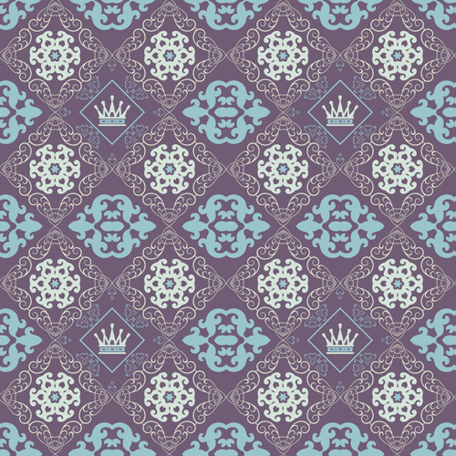Retro floral with crown vector seamless pattern 02
