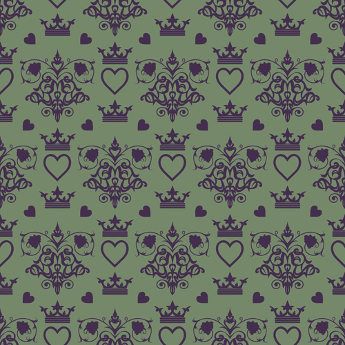 Retro floral with crown vector seamless pattern 03