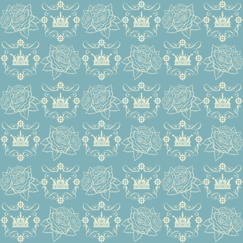 Retro floral with crown vector seamless pattern 05