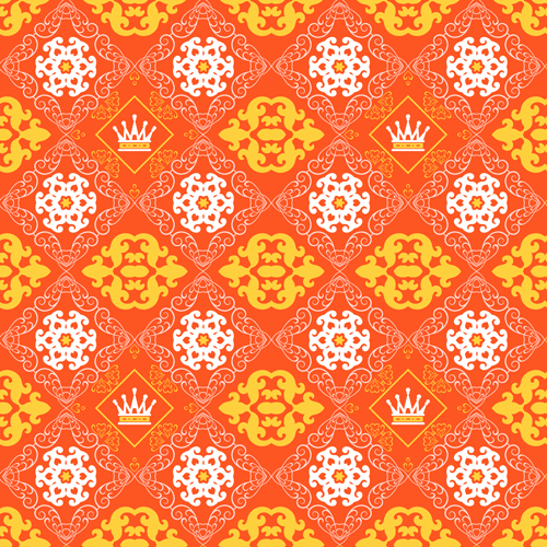 Retro floral with crown vector seamless pattern 06
