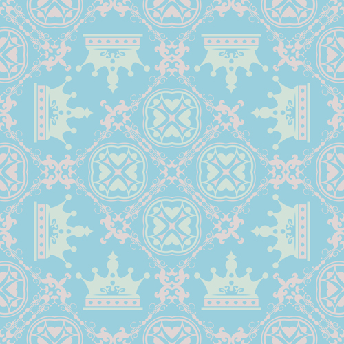 Retro floral with crown vector seamless pattern 07