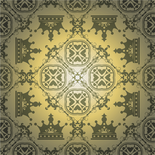 Retro floral with crown vector seamless pattern 09