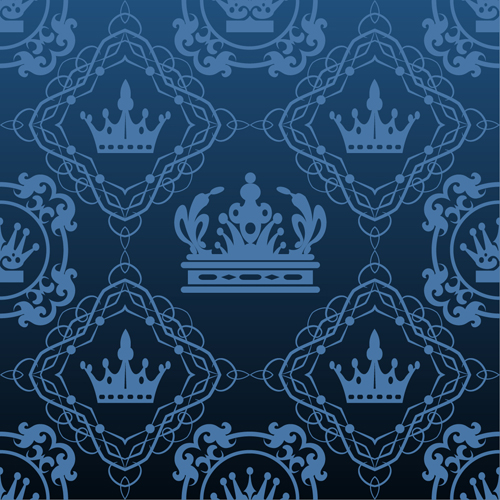 Retro floral with crown vector seamless pattern 12