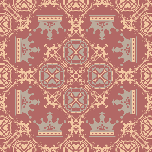 Retro floral with crown vector seamless pattern 13
